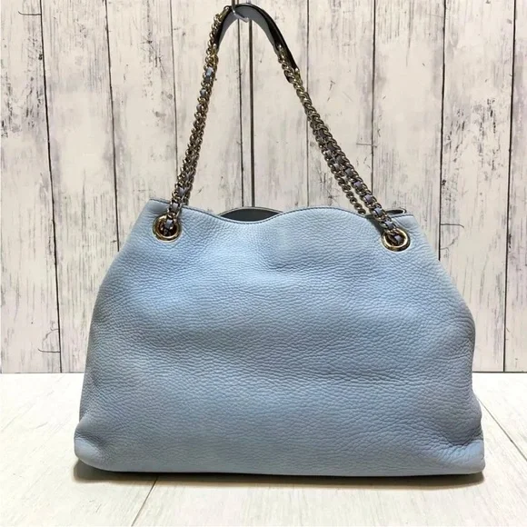 Gucci Sky Blue Leather Shoulder Bag with Gold Chain - Picture 6 of 14